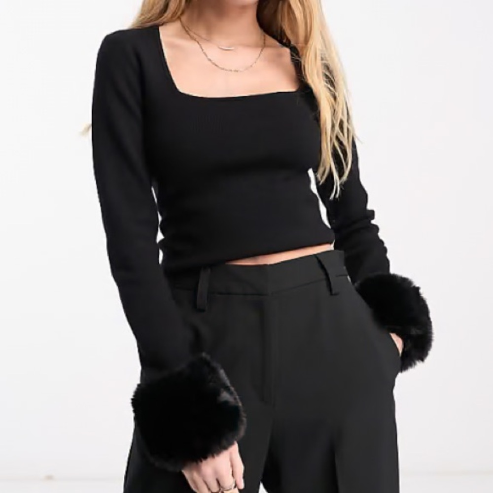 NA-KD x Moa Mattsson knitted jumper with taux fur in black - Size S
